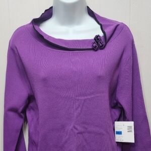 NWT Sag Harbor Sweater XL  Women's Purple Fabric Flowers Office Career‎ B281